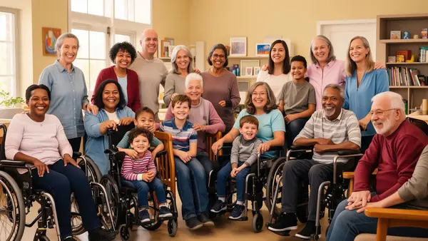 Diverse group of people supporting each other in a community setting