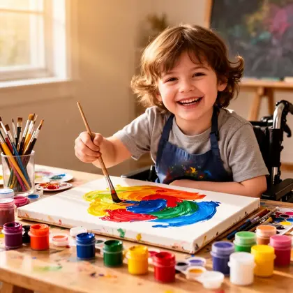 Child creating colorful artwork during art therapy