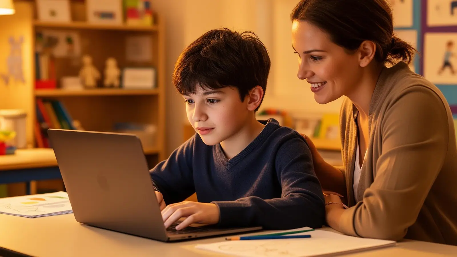 Family using assistive technology for special needs support